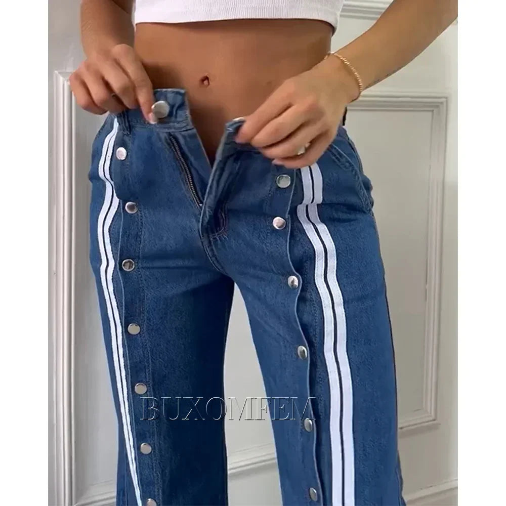 High Waist Loose Fit Wide Leg Jeans – Cotton Denim Comfort - Piña Colada