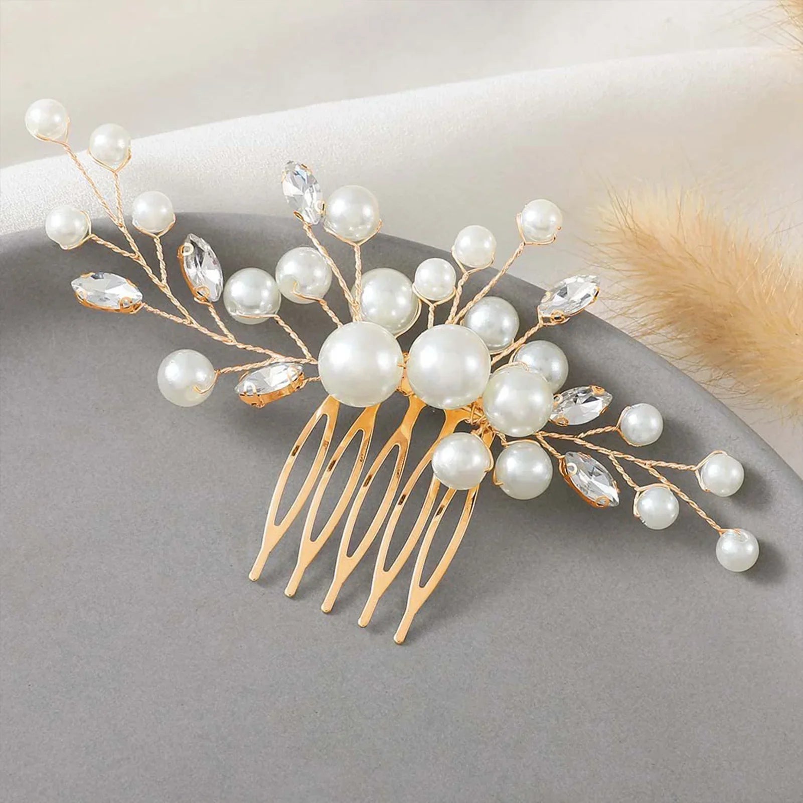 Crystal Pearl Hair Comb Clip - Piña Colada