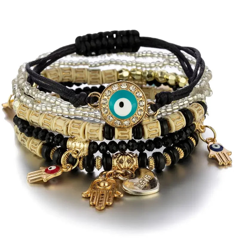 Bohemian Evil Eye Tassel Bracelet Set - Piña Colada