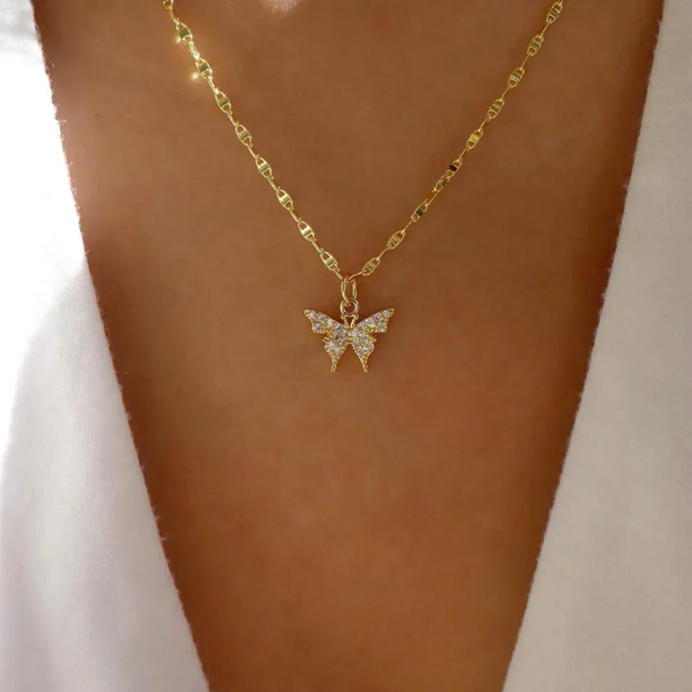 Boho Multi-Layer Gold Crystal Pendant Necklace Set - Piña Colada