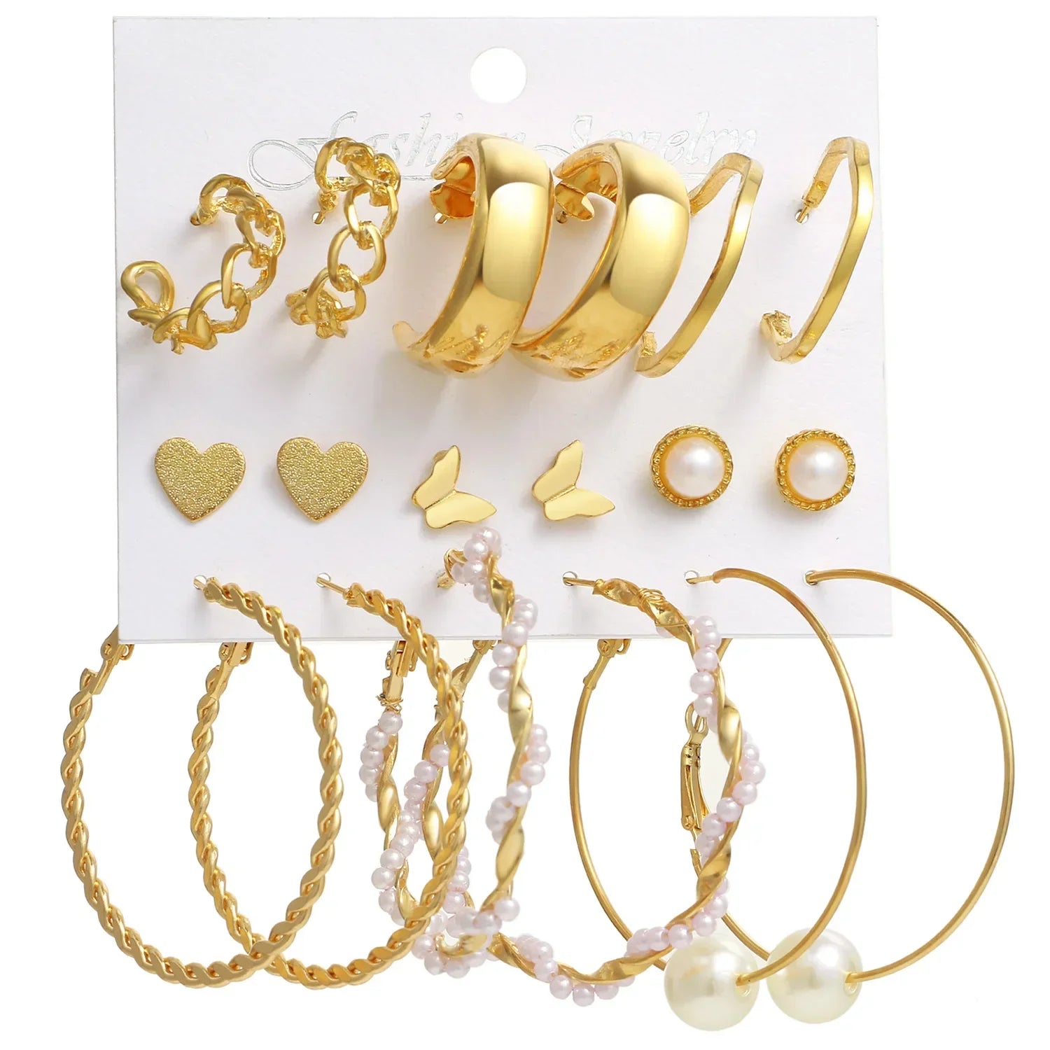 Pearl Hoop Earrings Set - Piña Colada