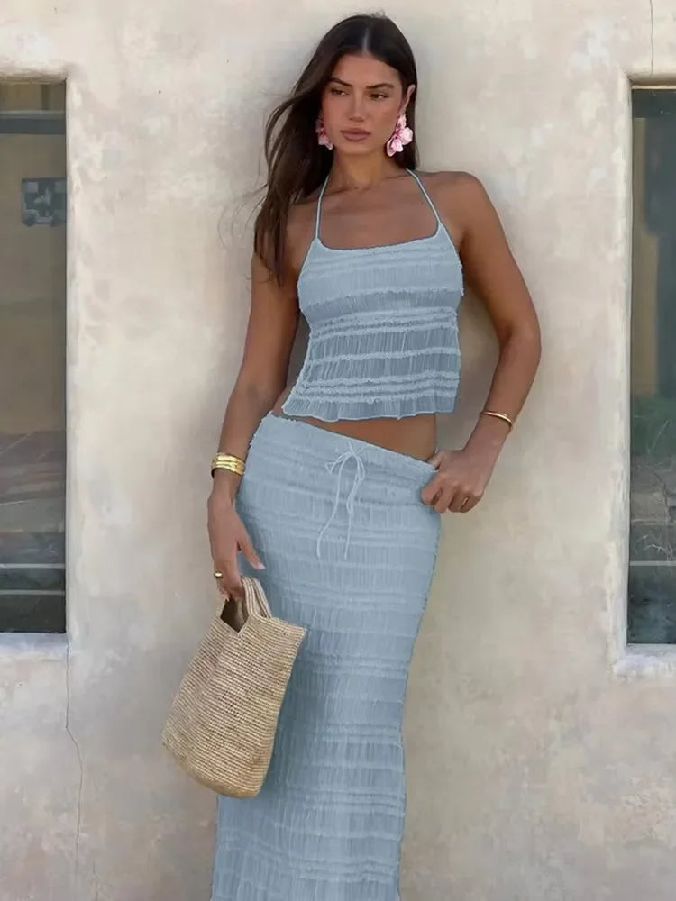 Backless Halter Sheath Dress – Knee-Length Streetwear Style - Piña Colada