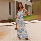 Woman Jumpsuits Elegant Summer Printed V Neck Sleeveless - Piña Colada