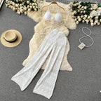 Backless Knit Crop & Wide-Leg Pants Set - Piña Colada