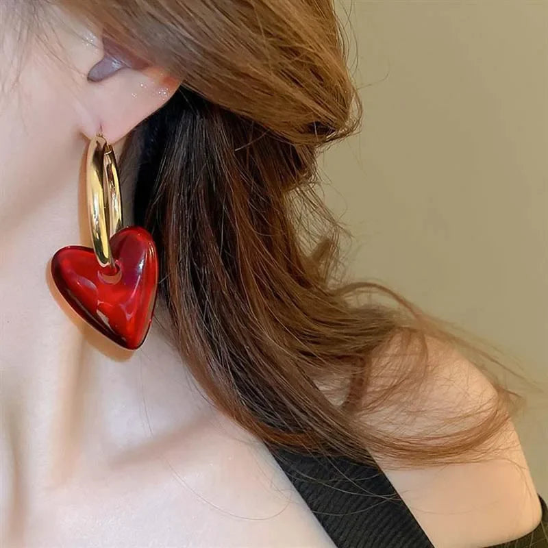 Vintage Red Heart Drop Earrings - Piña Colada