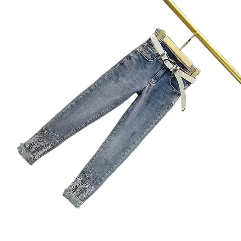 European Sequin High-Waist Skinny Jeans - Piña Colada