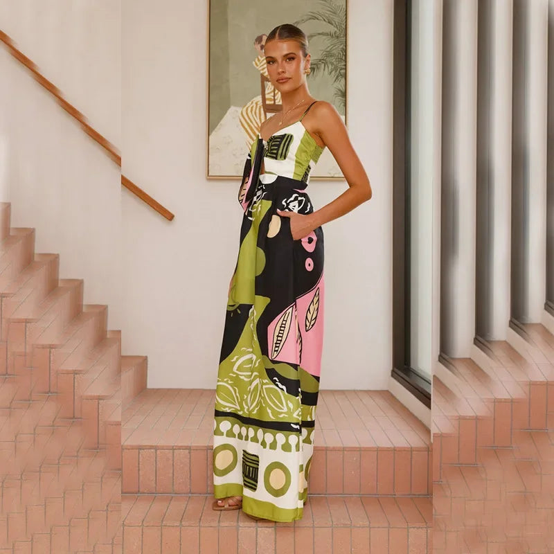 Boho Print Spaghetti Strap Jumpsuit - Piña Colada