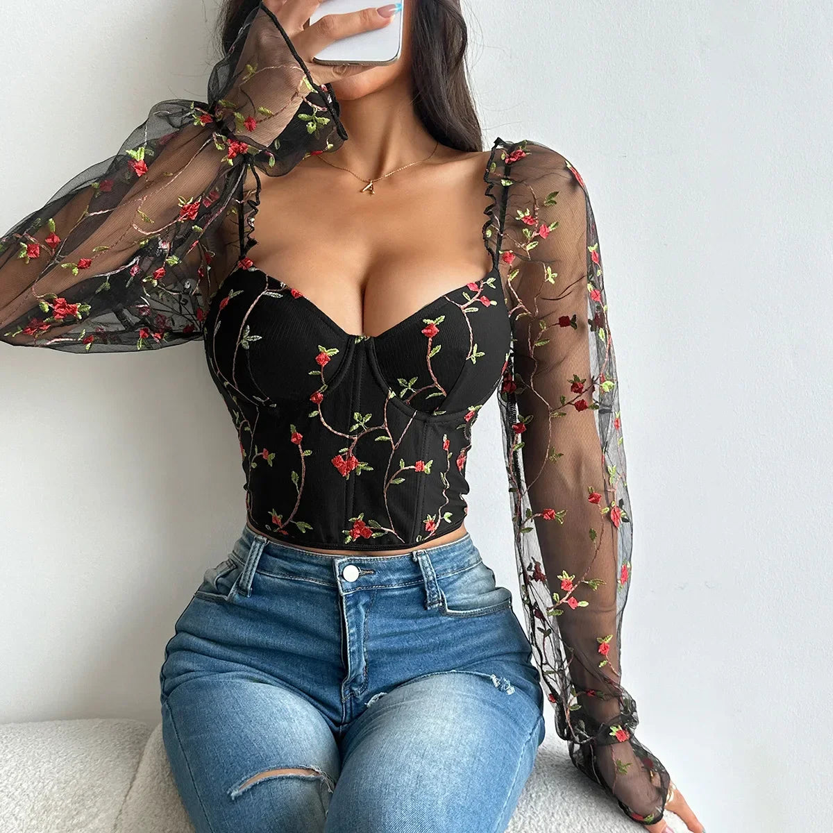 Mesh Long Sleeve Corset - Piña Colada