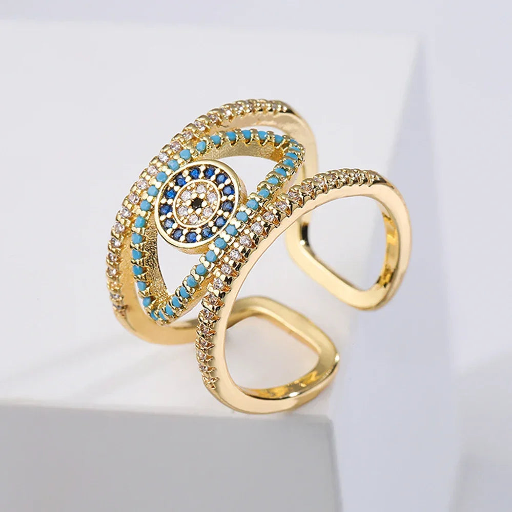 Hollowed out Evil Eye Ring - Piña Colada