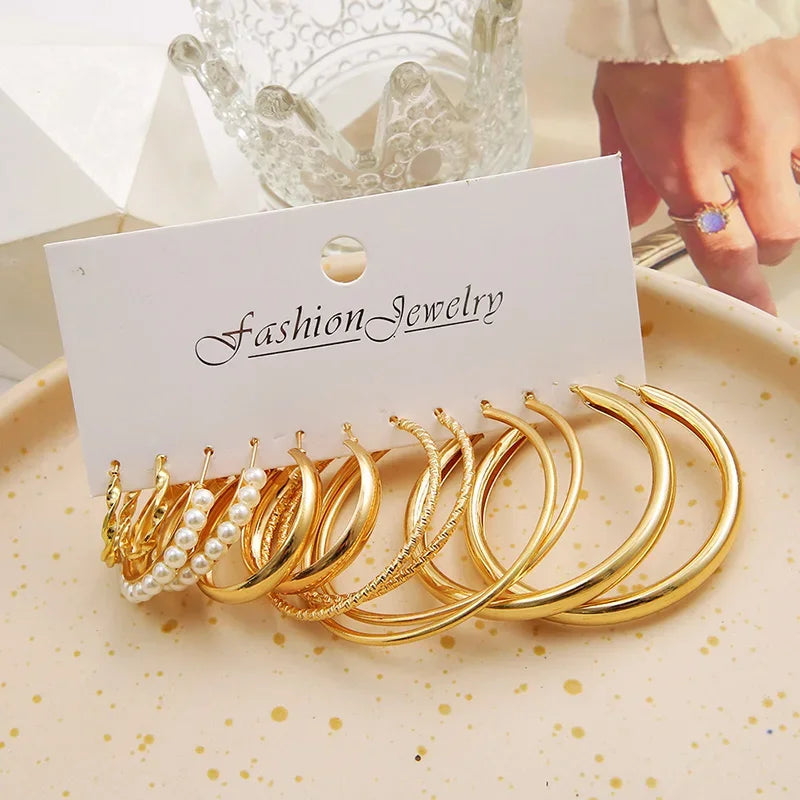 Pearl Hoop Earrings Set - Piña Colada