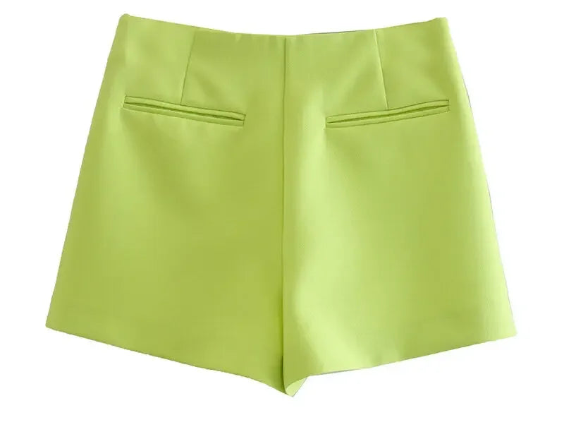 Asymmetrical High Waist Zipper Shorts - Piña Colada
