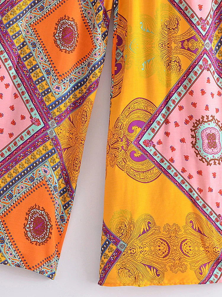 Floral Print Bohemian Wide Leg Pant - Piña Colada