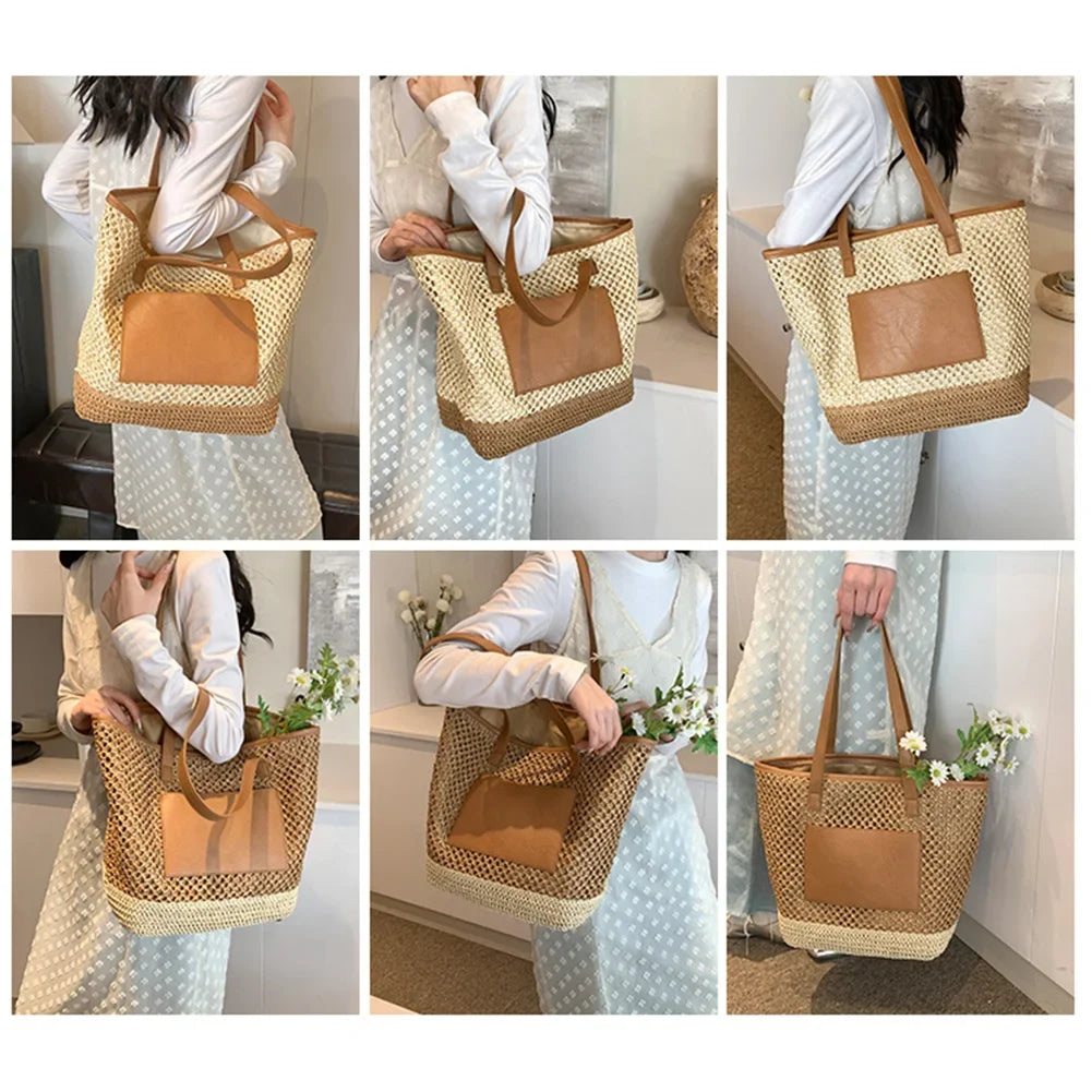 Women Straw Crochet Beach Handbag - Piña Colada
