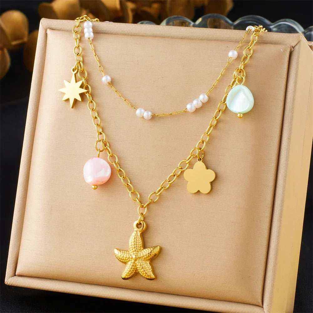 Stainless Steel Pearl Necklace - Piña Colada