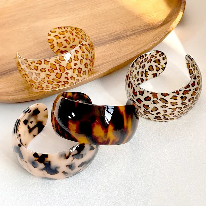 Leopard Print Resin Large Thick Cuff - Piña Colada