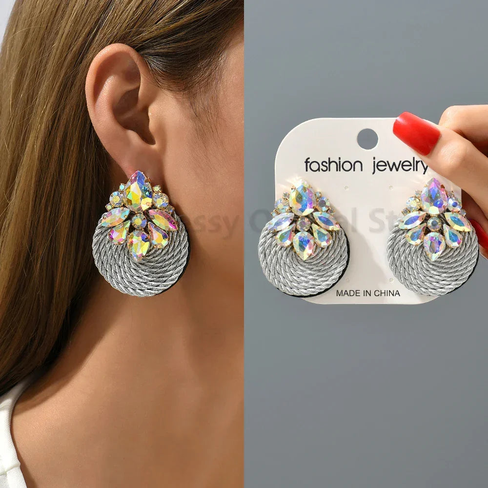Vintage Rhinestone Round Drop Earrings - Piña Colada