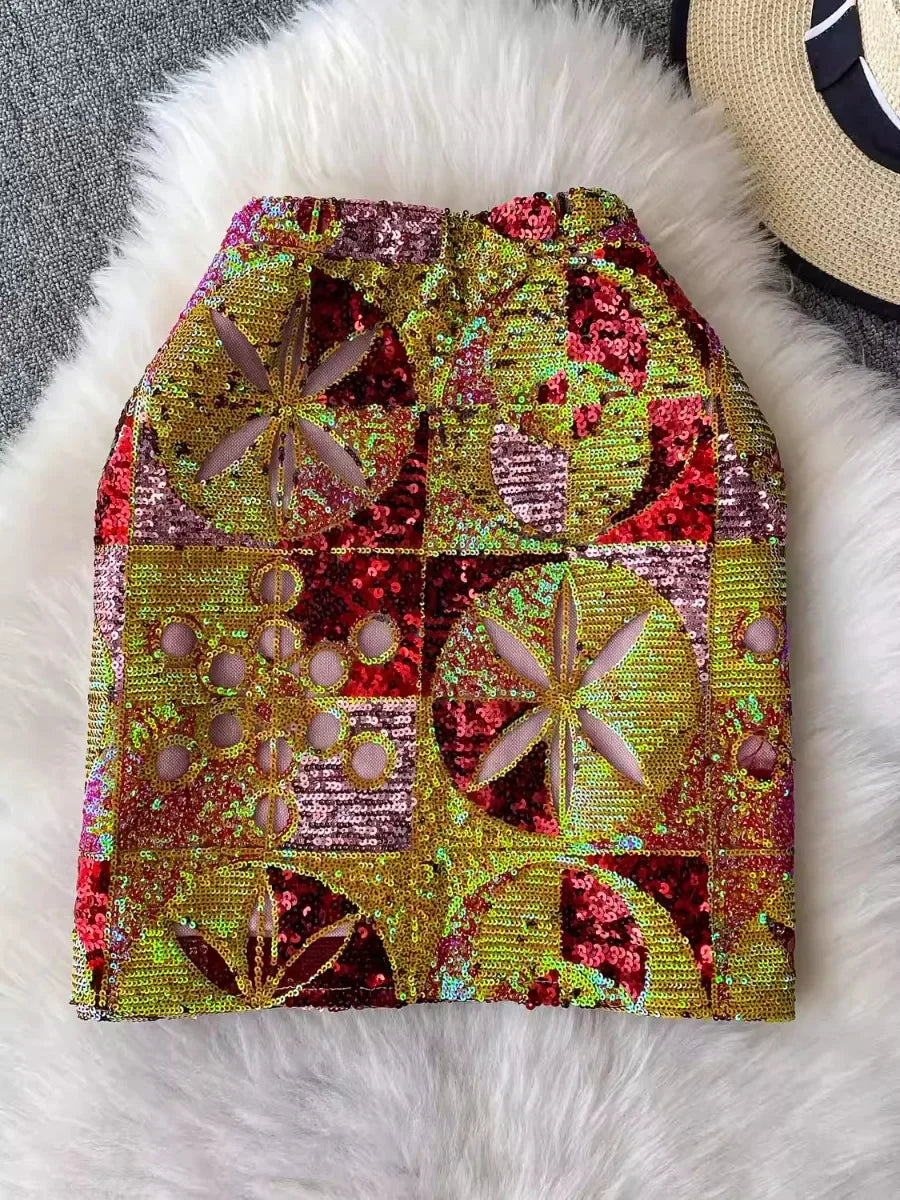 Sequin Mini Skirt - Piña Colada