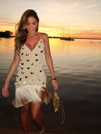 Tassel Halter Mini Dress - Piña Colada