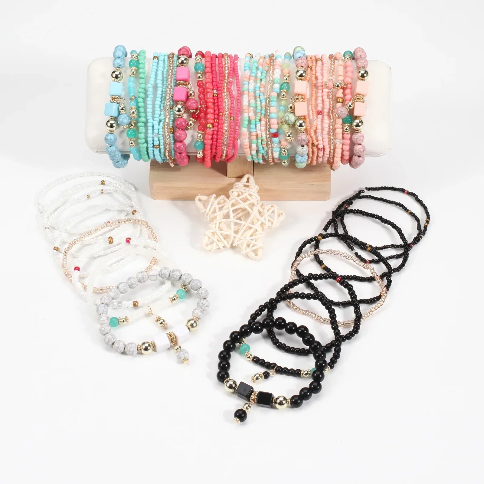 Bohemian Multicolor Stackable Beaded Bracelets - Piña Colada