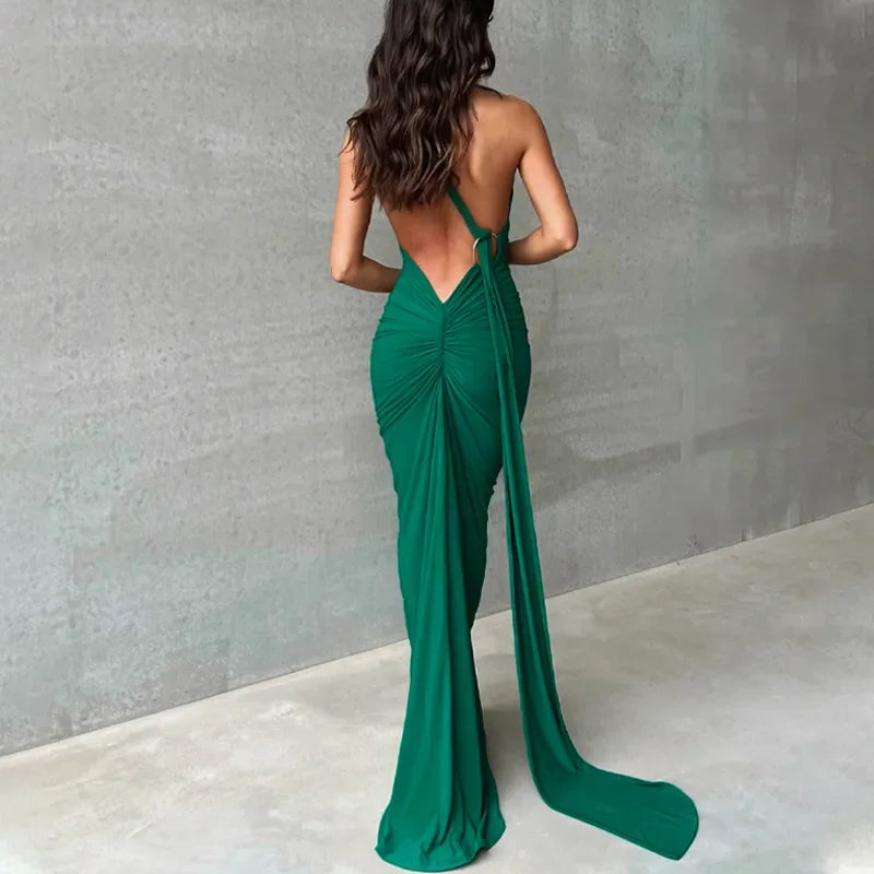 One Shoulder Backless Adjustable Scarf Maxi Dress - Piña Colada