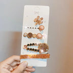 Handmade Pearl & Rhinestone Flower Hairpin Set - Piña Colada