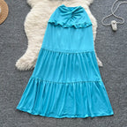 Ruffled Halter Top & Long Skirt Set - Piña Colada