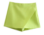Asymmetrical High Waist Zipper Shorts - Piña Colada