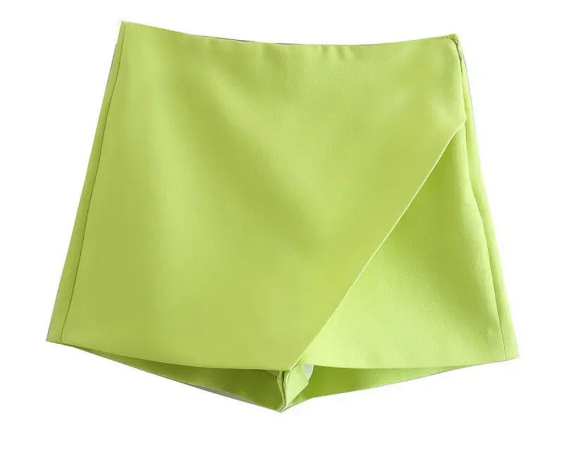 Asymmetrical High Waist Zipper Shorts - Piña Colada