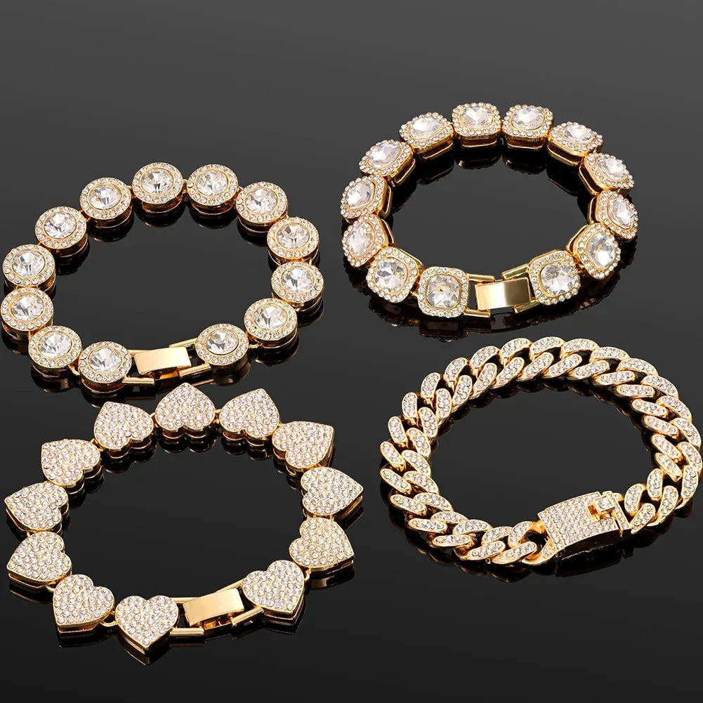 Iced Out Heart & Cuban Link Bracelet - Piña Colada