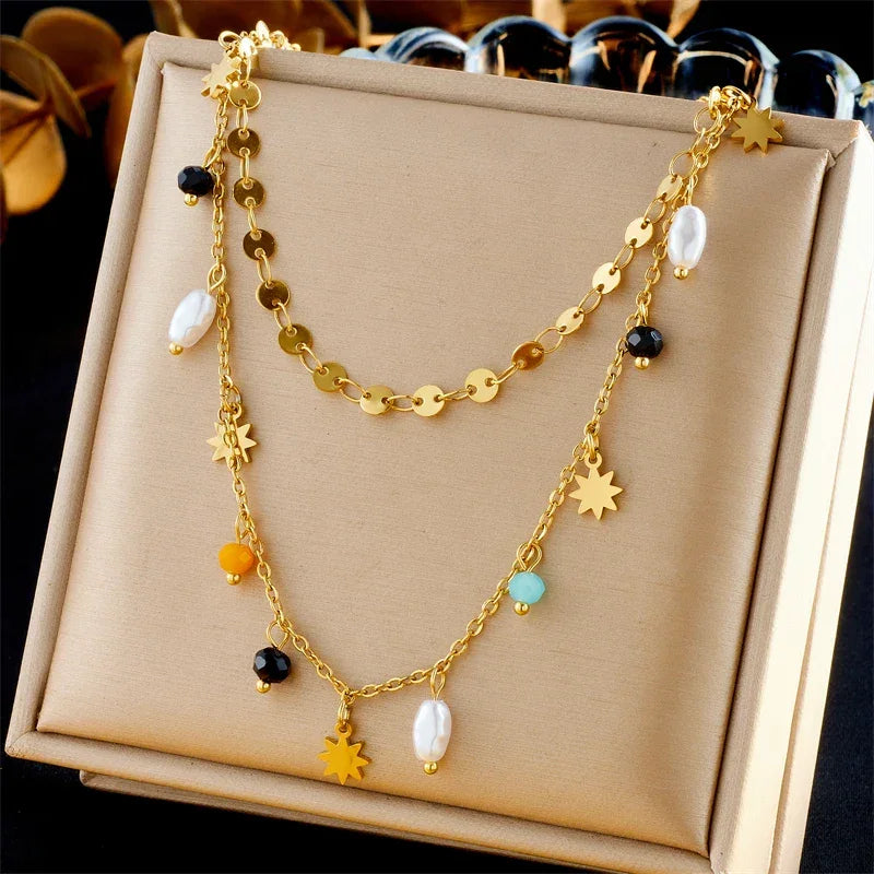 316L Stainless Steel Pearl Necklace - Piña Colada