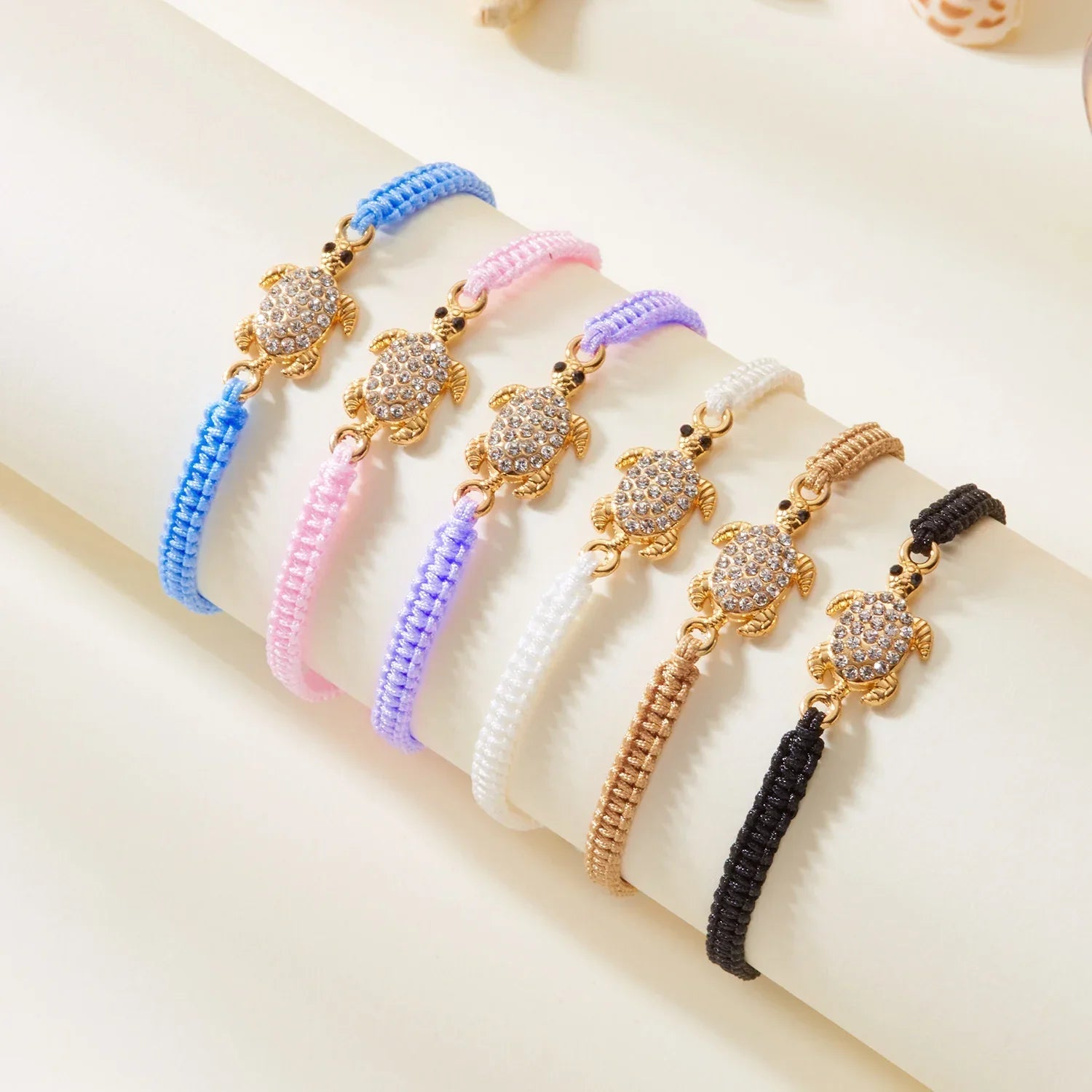 Bohemian Rhinestone Sea Turtle Woven Bracelet - Piña Colada