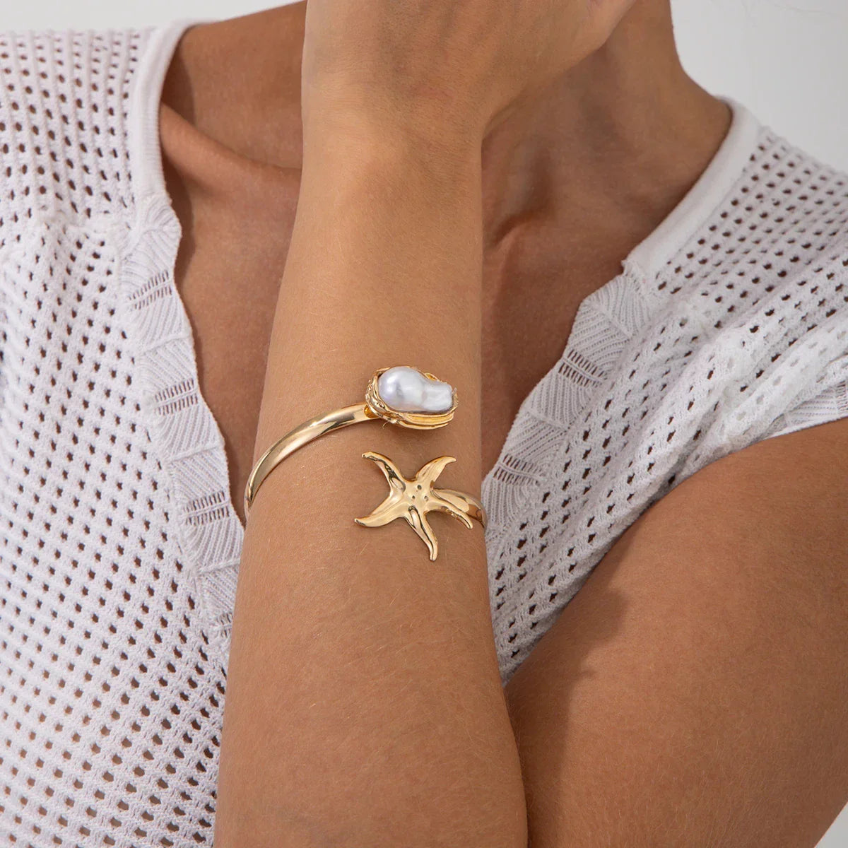 Bohemia Geometric Pearl Opening Adjustable Bracelet - Piña Colada