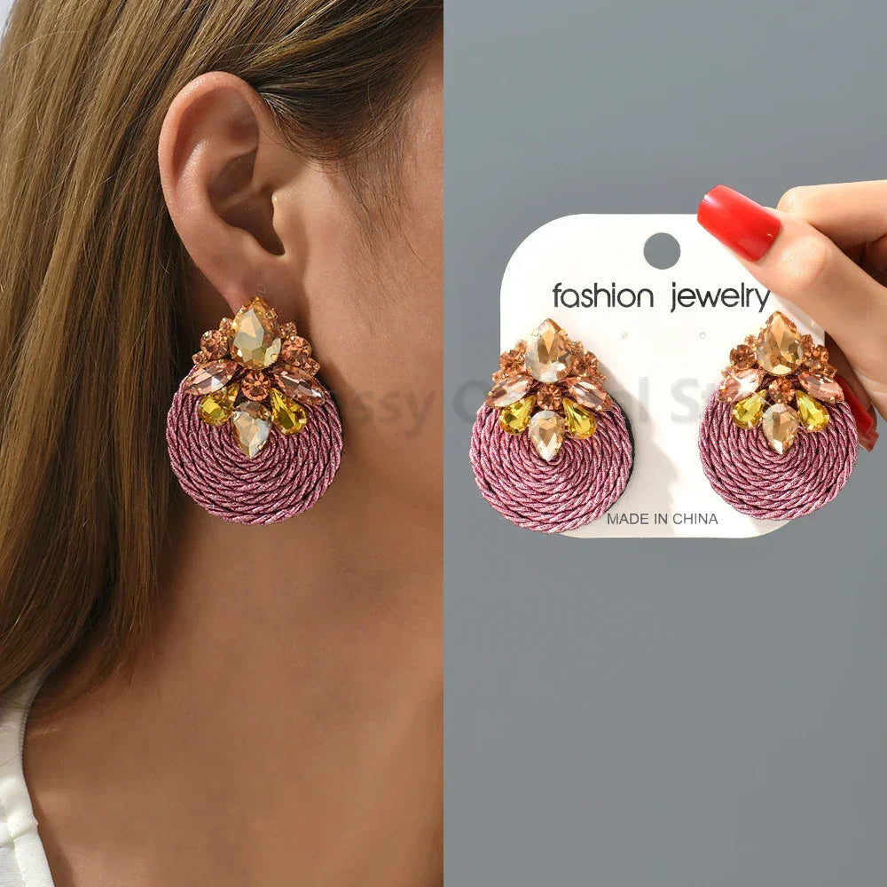Vintage Rhinestone Round Drop Earrings - Piña Colada