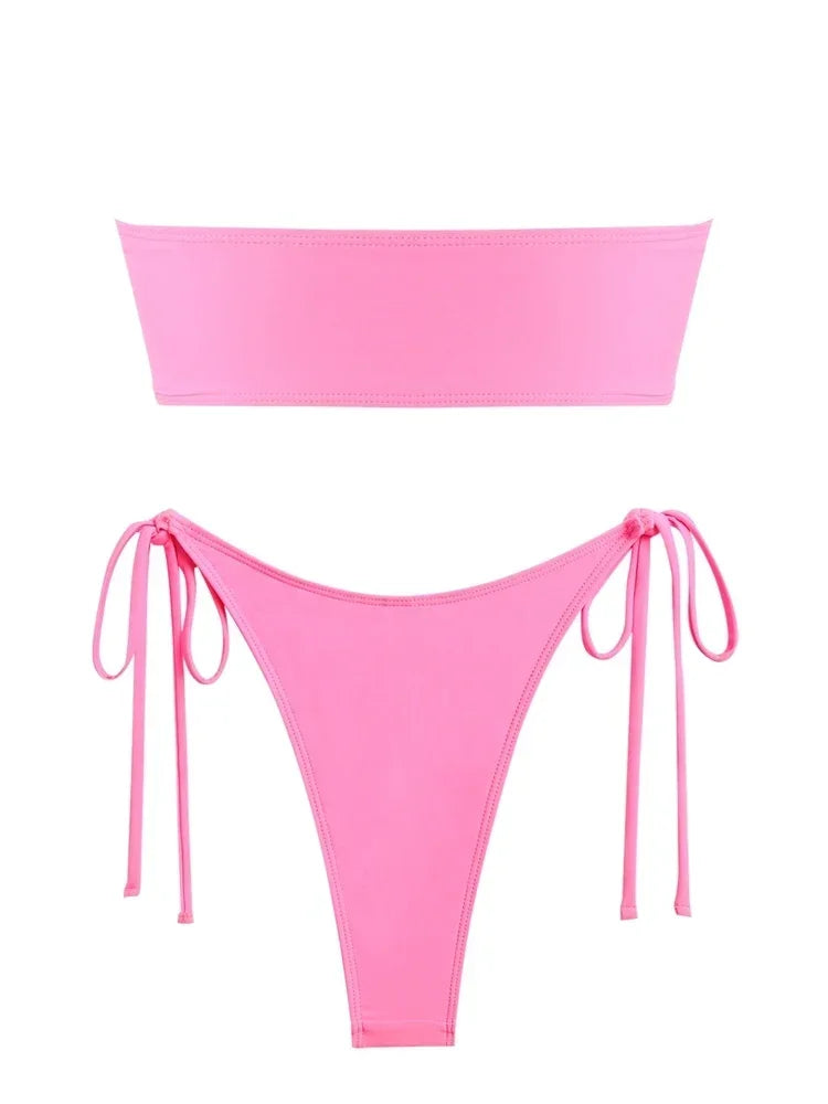 Solid Ring Detail Bikini Set - Piña Colada