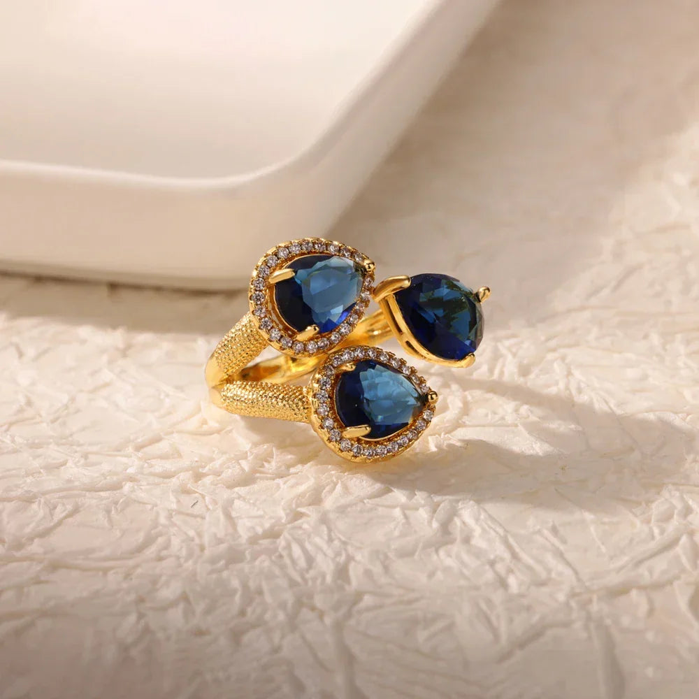 Rings Gold Plated Colorful Stone - Piña Colada