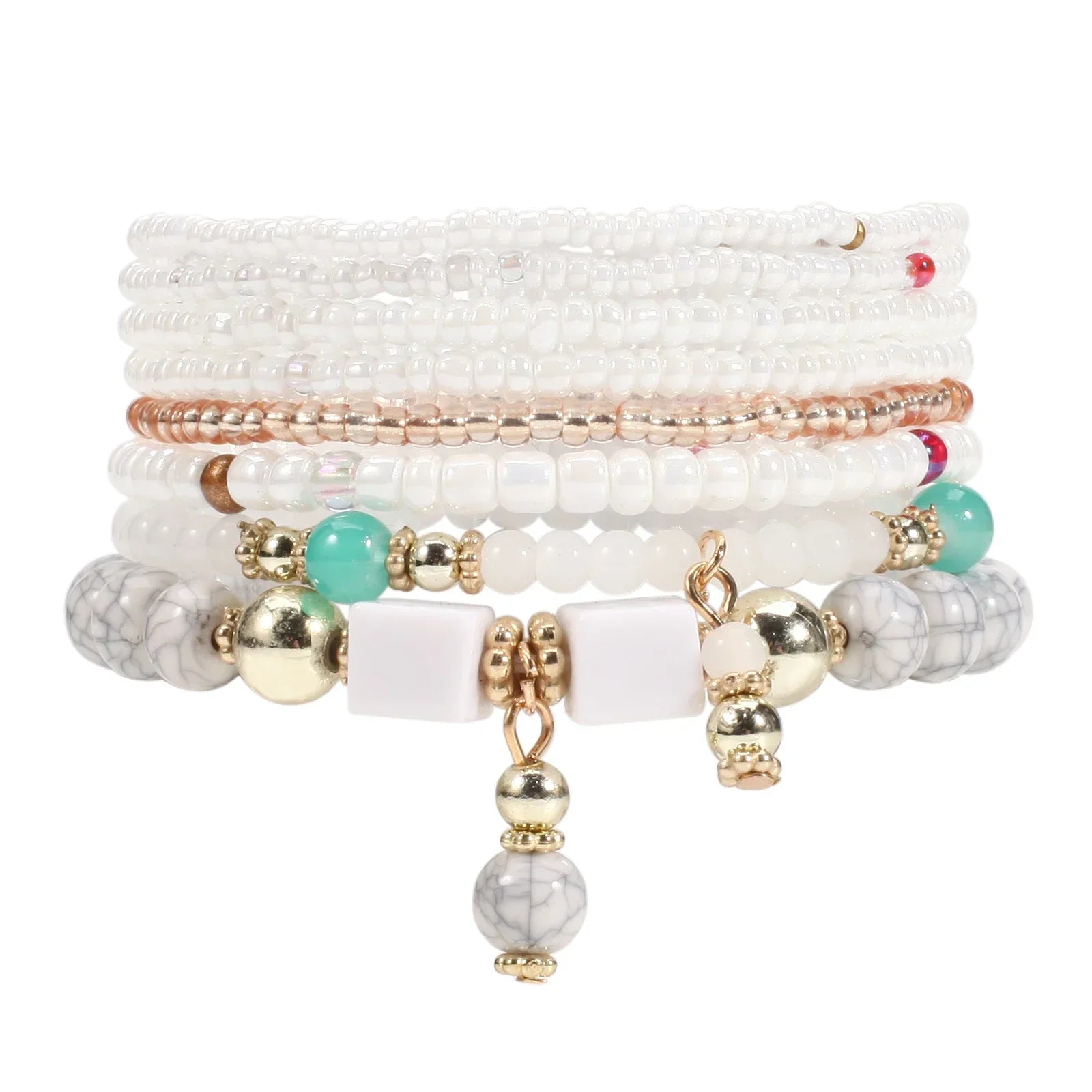 Bohemian Multicolor Stackable Beaded Bracelets - Piña Colada