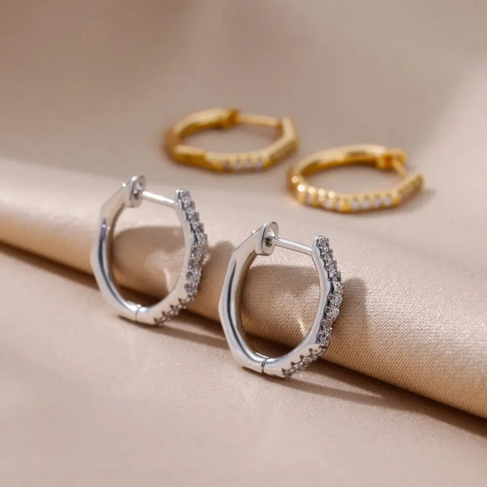 Zircon Polygon Earrings For Women Stainless Steel Geometric - Piña Colada