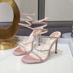Fashion Snake Twine Around Crystal Women Sandals - Piña Colada