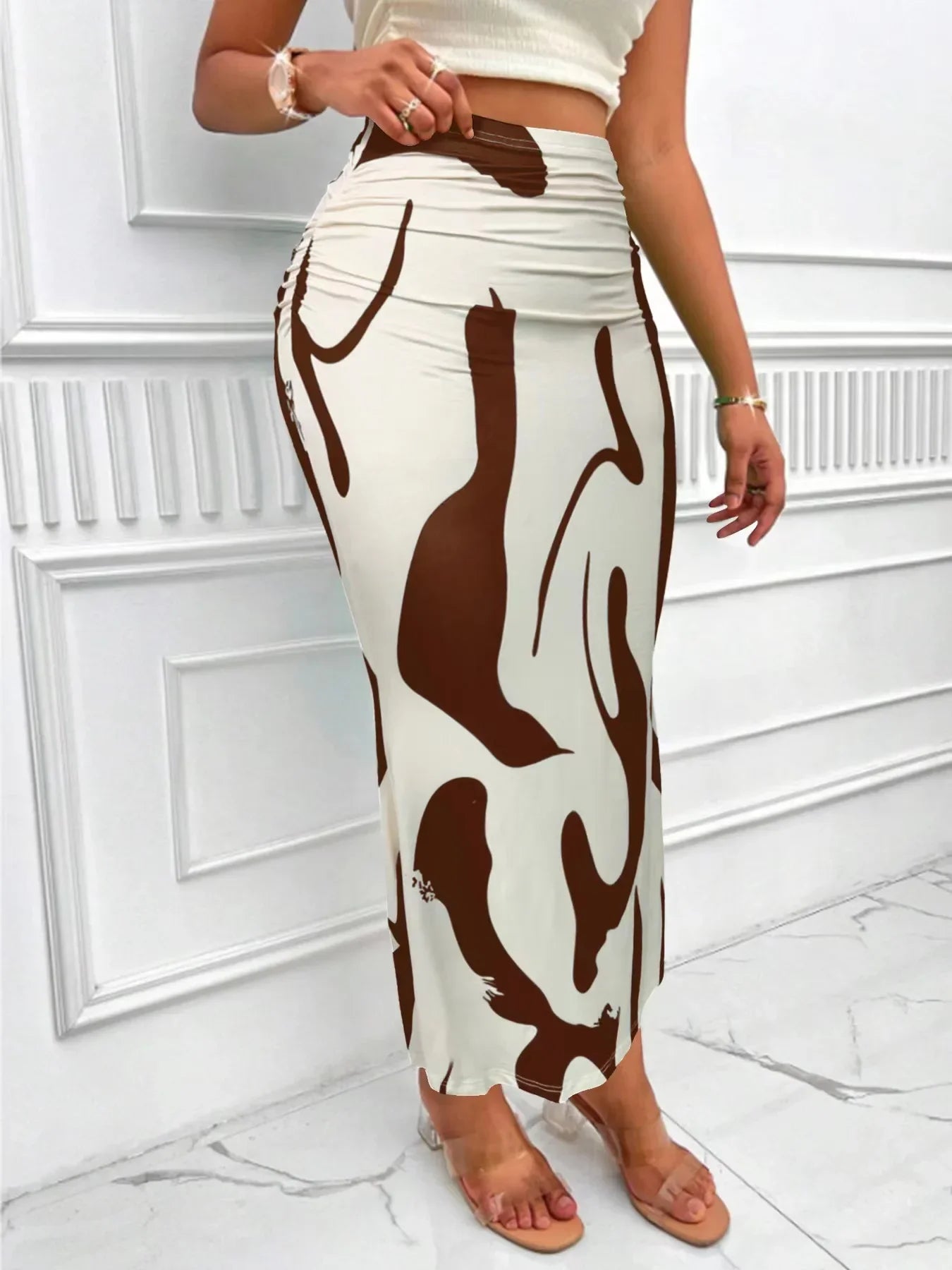 Long Skirt Casual High Waist Zebra Print - Piña Colada