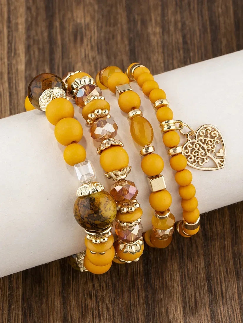 Boho Acrylic Beads Bracelet Set - Piña Colada