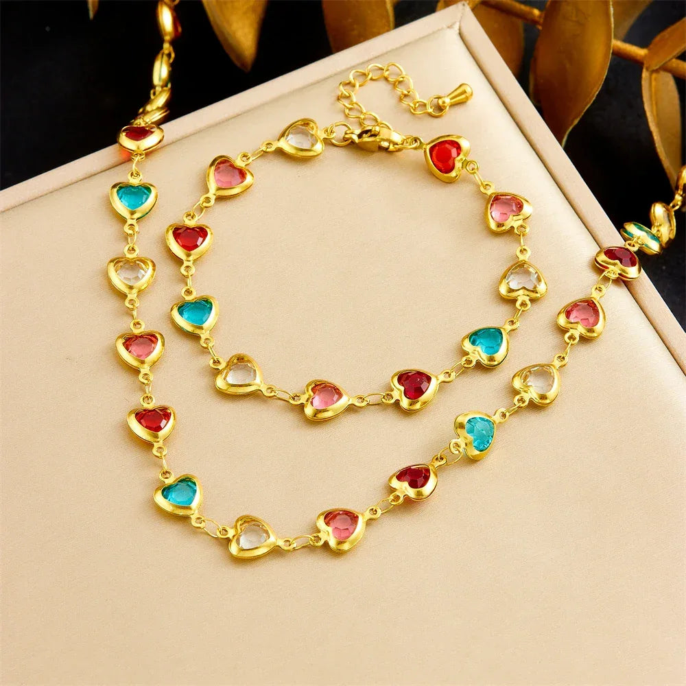 316L Stainless Steell Colour Heart Rhinestones - Piña Colada