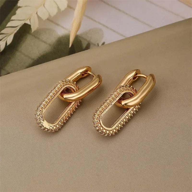 Shiny Rhinestone Geometric Earrings - Piña Colada
