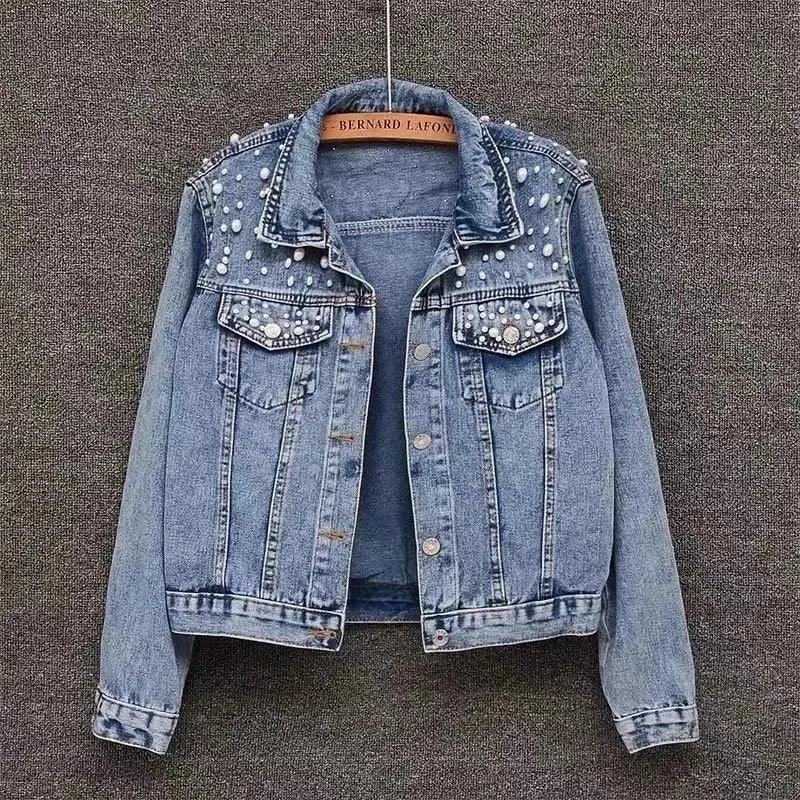 Pearl Beaded Denim Jacket - Piña Colada