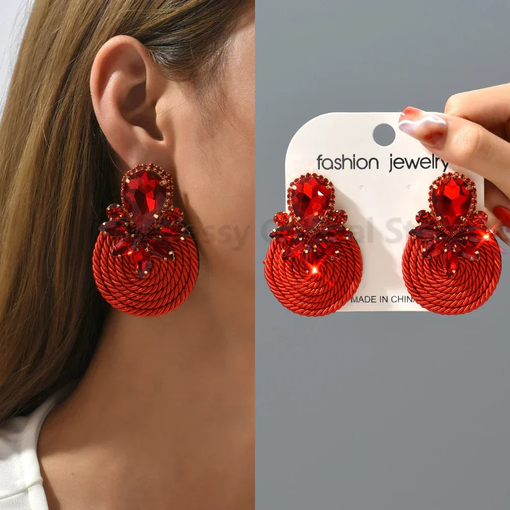 Vintage Rhinestone Round Drop Earrings - Piña Colada