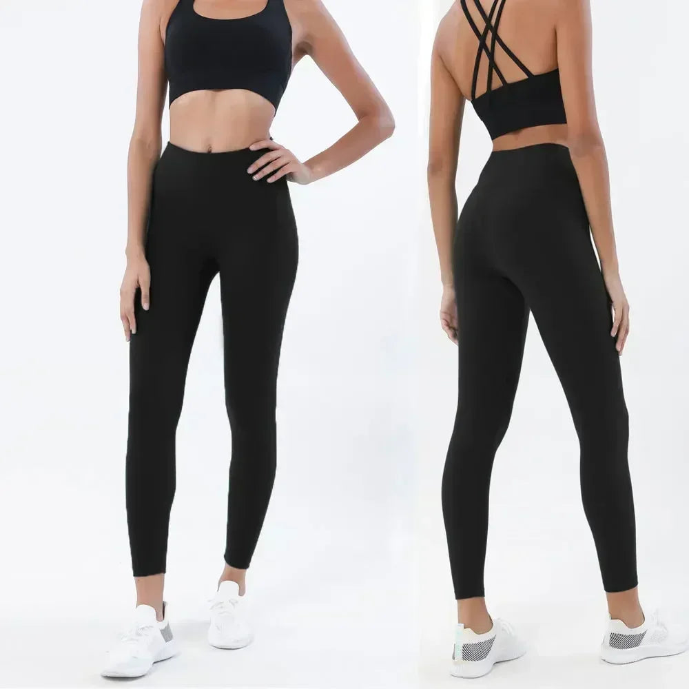 High-Waist Sports Leggings with Phone Pocket Set - Piña Colada