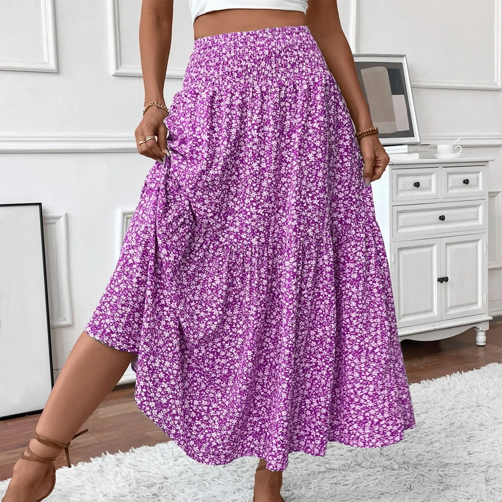 Floral Print Elastic Waist Loose - Piña Colada
