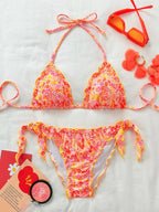 Cute Orange Floral Print Bikini - Piña Colada