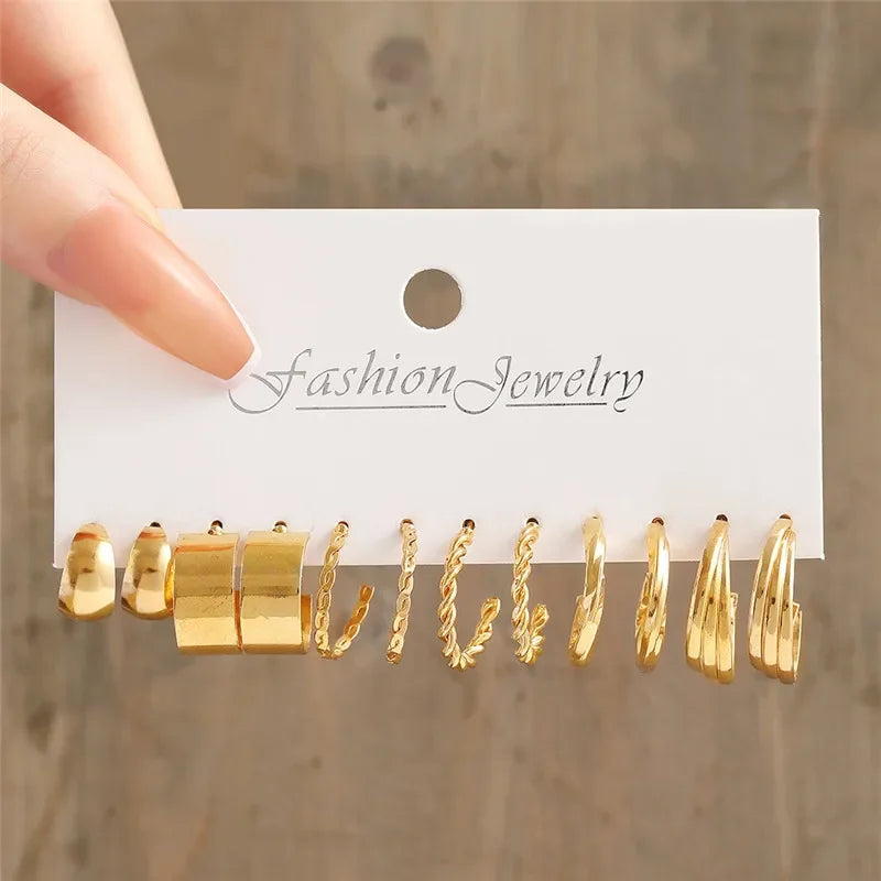 Modyle Geometric Pearl Hoop Earrings Set - Piña Colada