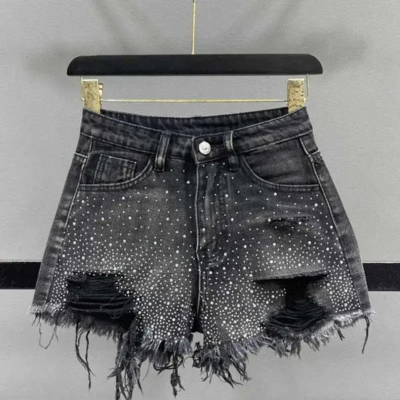 High Waist Polka Dot Denim Shorts - Piña Colada