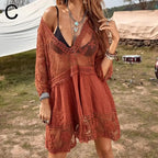 Bikini Cover-up Deep V-neck Short Sleeve Dress - Piña Colada